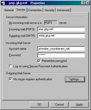 Servers Tab on Outlook Setup